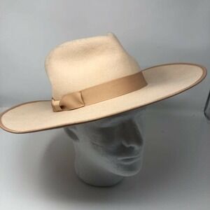 Lack Of Color Unisex Panama‎ Hat Beige Fitted Band Bow 100% Australian Wool M